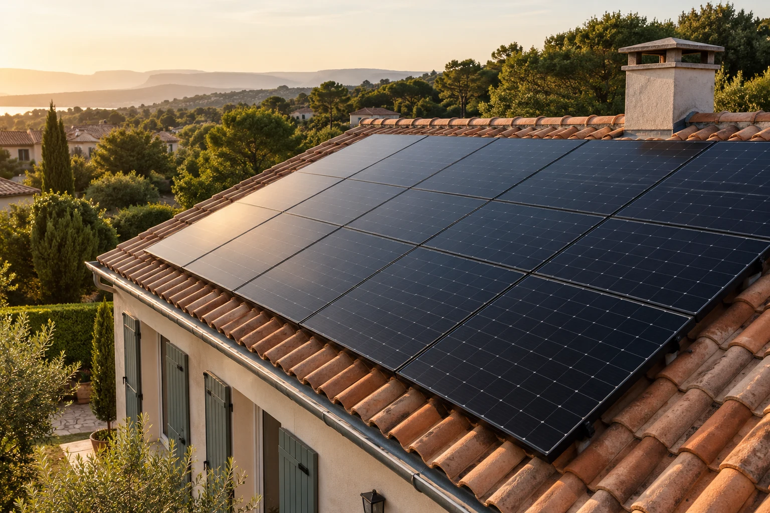 Illustration : Panneaux photovoltaïques sur une toiture en tuiles